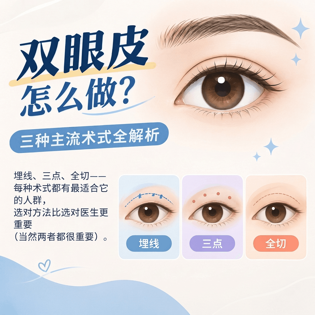 三种双眼皮术式示意图